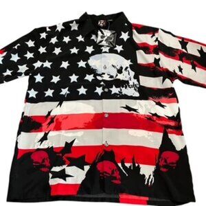 NEW Dragonfly Shirt Mens XXL‎ Flag & Skull Button Up Short Sleeves NWT